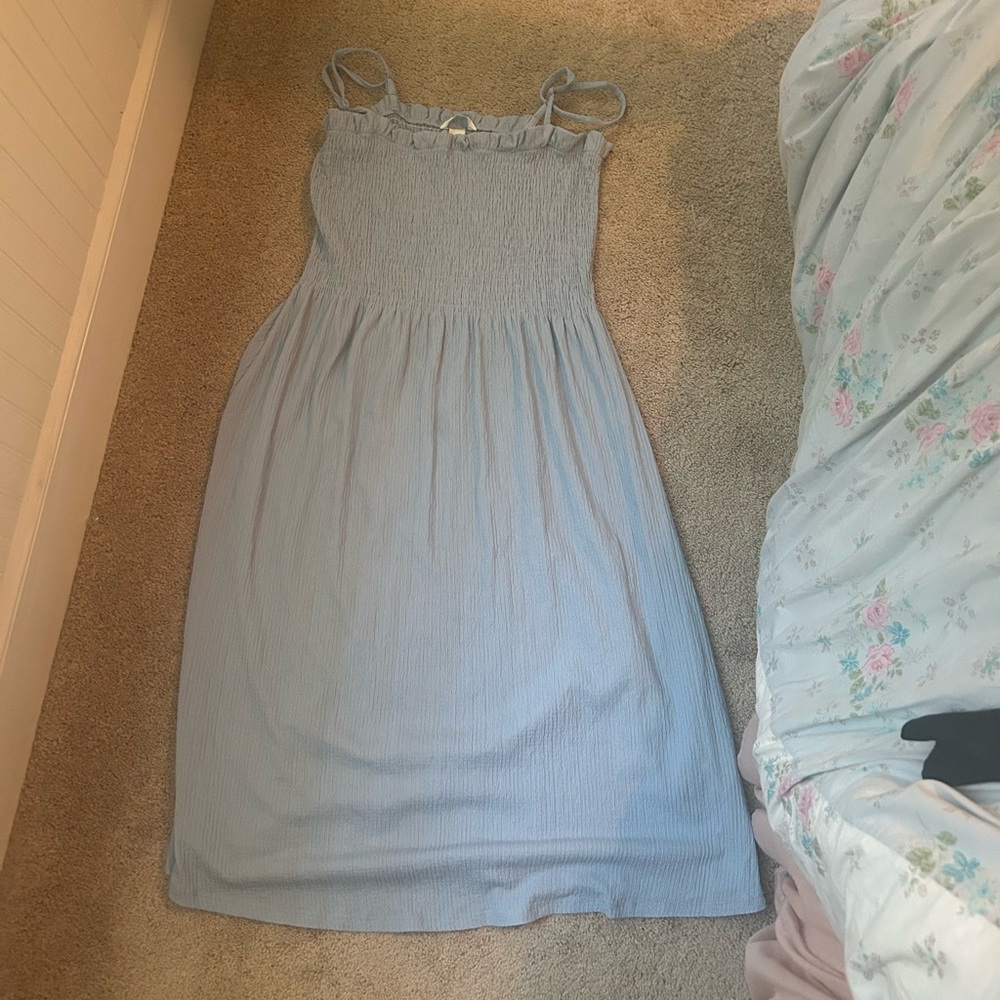 light blue floor-length dress